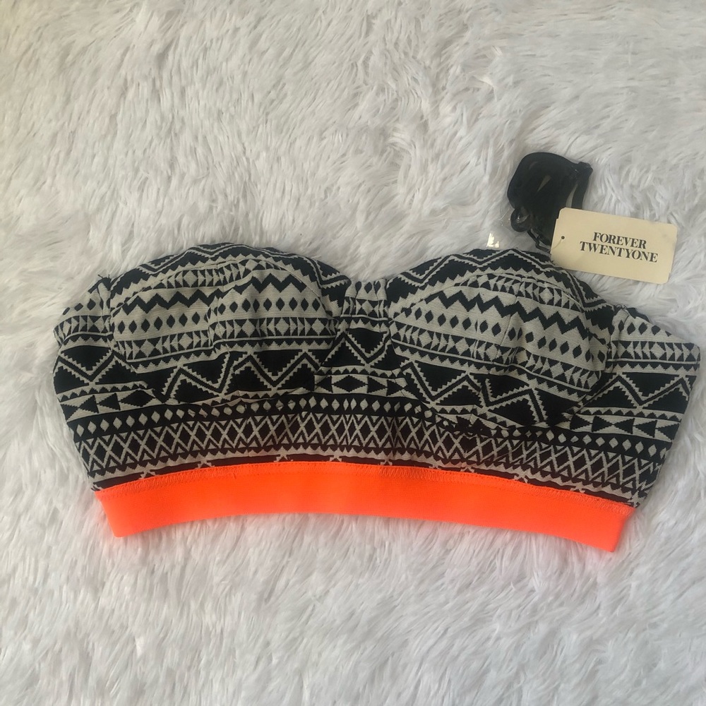 NWT Forever 21 Black White & Orange Corset M